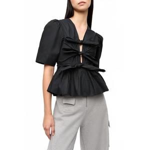 NEW GANNI stretch cotton tie strap blouse in black